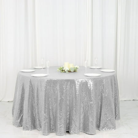 

120 Silver Premium Sequin Round Tablecloth - Pack of 1 Tablecloth