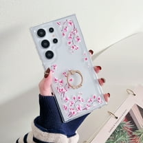 Mantto for Samsung Galaxy A23 5G Case, Cute Flowers Floral Chic Design Glitter Diamond Ring Kickstand Phone Cover for Women Girls, Shockproof Durable TPU Transparent Slim Phone Case,C