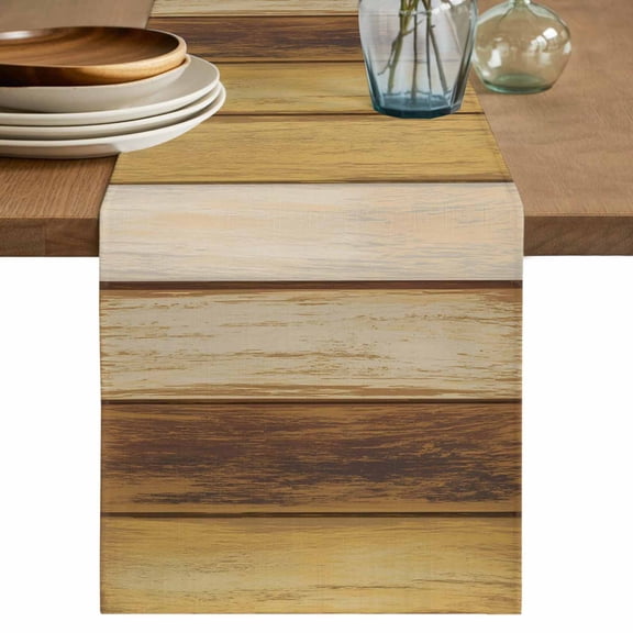 Table Runner 72 Inches Long for Kitchen Dining, Vintage Yellow Wood Dresser Scarf Farmhouse, Dining Table Decorations for Wedding/Parties, Farmhouse Retro Wooden Plank 18 x 72 In