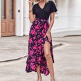 thumbnail image 2 of 2026 ! JINMGG Summer Dresses 2026, Dresses for Women 2026 Summer Dresses for Women Short Sleeve V Neck Boho Floral Print Tie Waist High Low Ruffle Cocktail Maxi Dress Hot Pink S, 2 of 7
