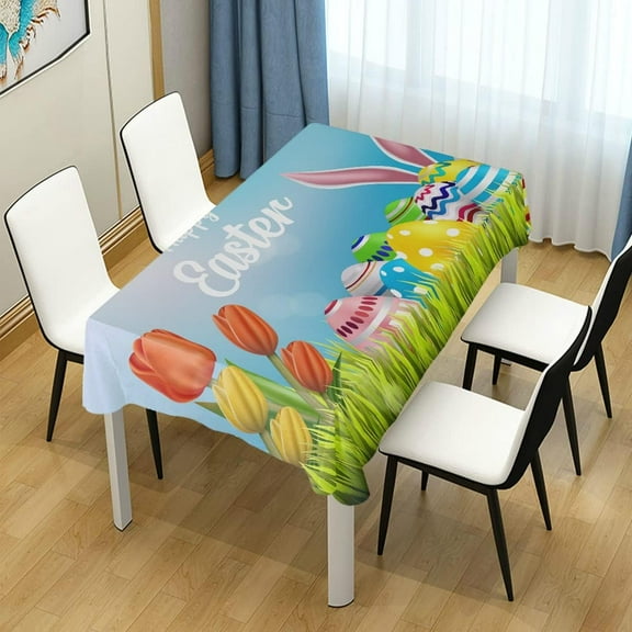 SKYSONIC Easter Eggs Rectangle Tablecloth Spill-Proof Polyester Table Cloth Table Cover for Kitchen Dining Picnic Holiday Party Decoration,60x120 Inch