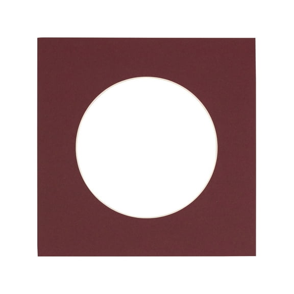 Maroon Acid Free 7x7 Cirlce Picture Frame Mat with White Core Bevel Cut for 5x5 Pictures - Fits 7x7