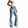 thumbnail image 2 of ClodeEU Women Low Rise Light Wash Flare Bootcut Jeans, Vintage Slim Bell Bottom Denim Pants ,Y2K Casual Trousers Light Blue,Women's Plus M, 2 of 7