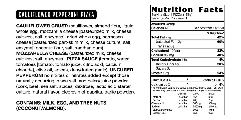 Real Good Single Serve Cauliflower Crust Pepperoni Pizza Grain-Free, Gluten-Free, 27g Protein, 11g Carbs. 5.5oz box