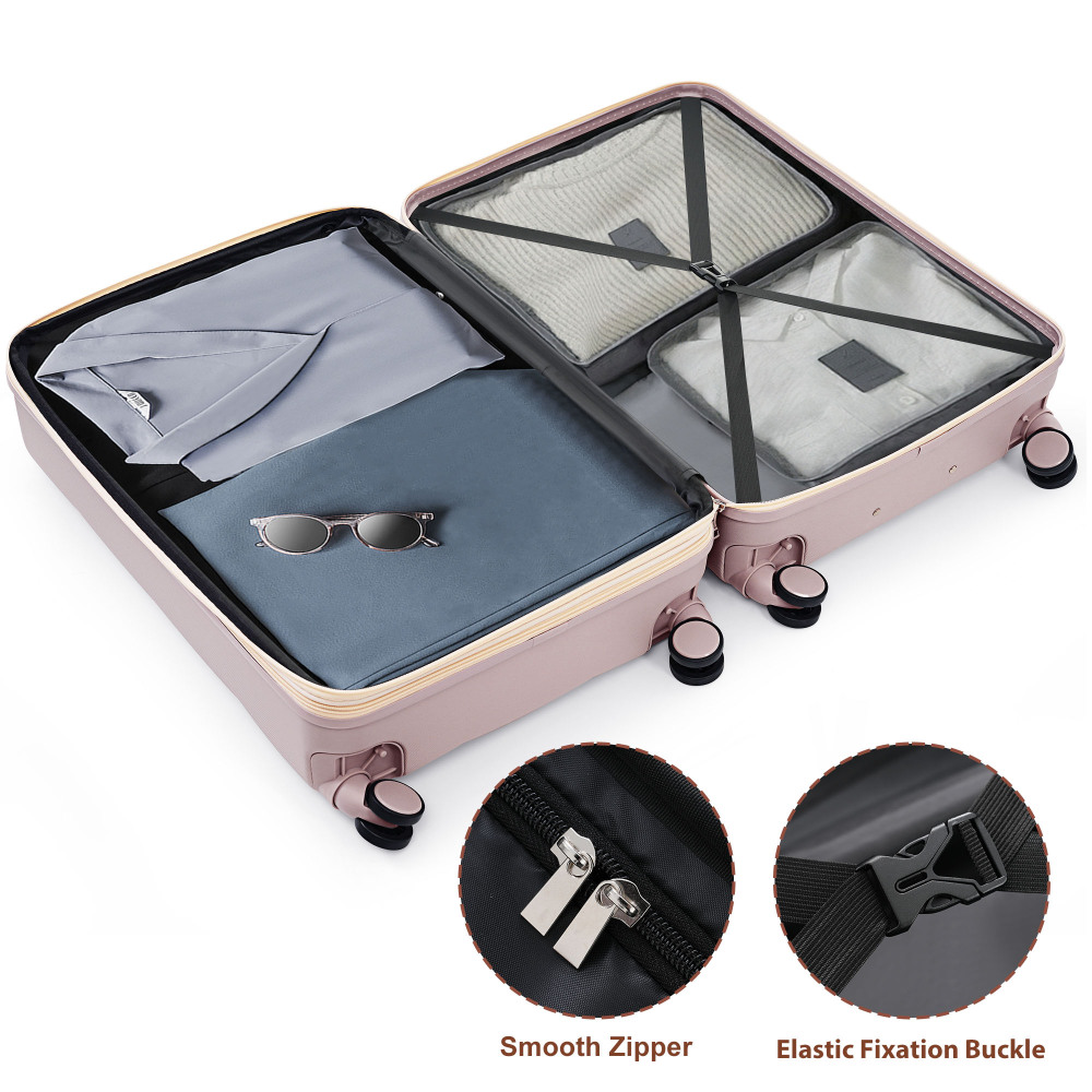 DECMAY 3-Piece ABS Luggage Set with Spinner Wheels and Cup Holder, Airline Carry-On Approved