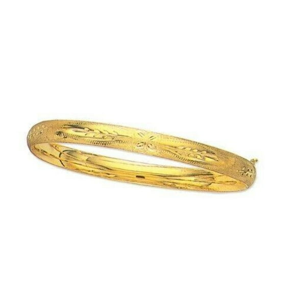 14K Gold 6mm Floral Design Bangle