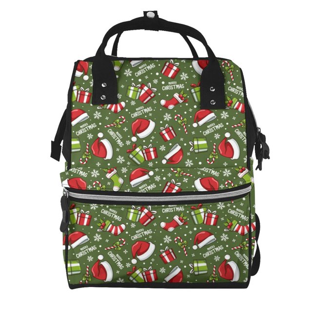 Fotbe Christmas Hat sock Mochila Maternidad - Lona de Sarga Impermeable, Mochila de Pañales de Gran Capacidad con Múltiples Bolsillos y Correas Ajustables