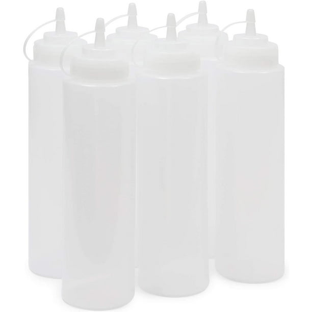 Plastic Condiment Squeeze Bottles (Clear, 32 oz, 6 Pack)