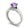 thumbnail image 2 of 1.06 ct Round Cut Simulated Alexandrite Solitaire with Simulated Diamond Accents 18K White Gold Womens Engagement Ring, 2 of 5
