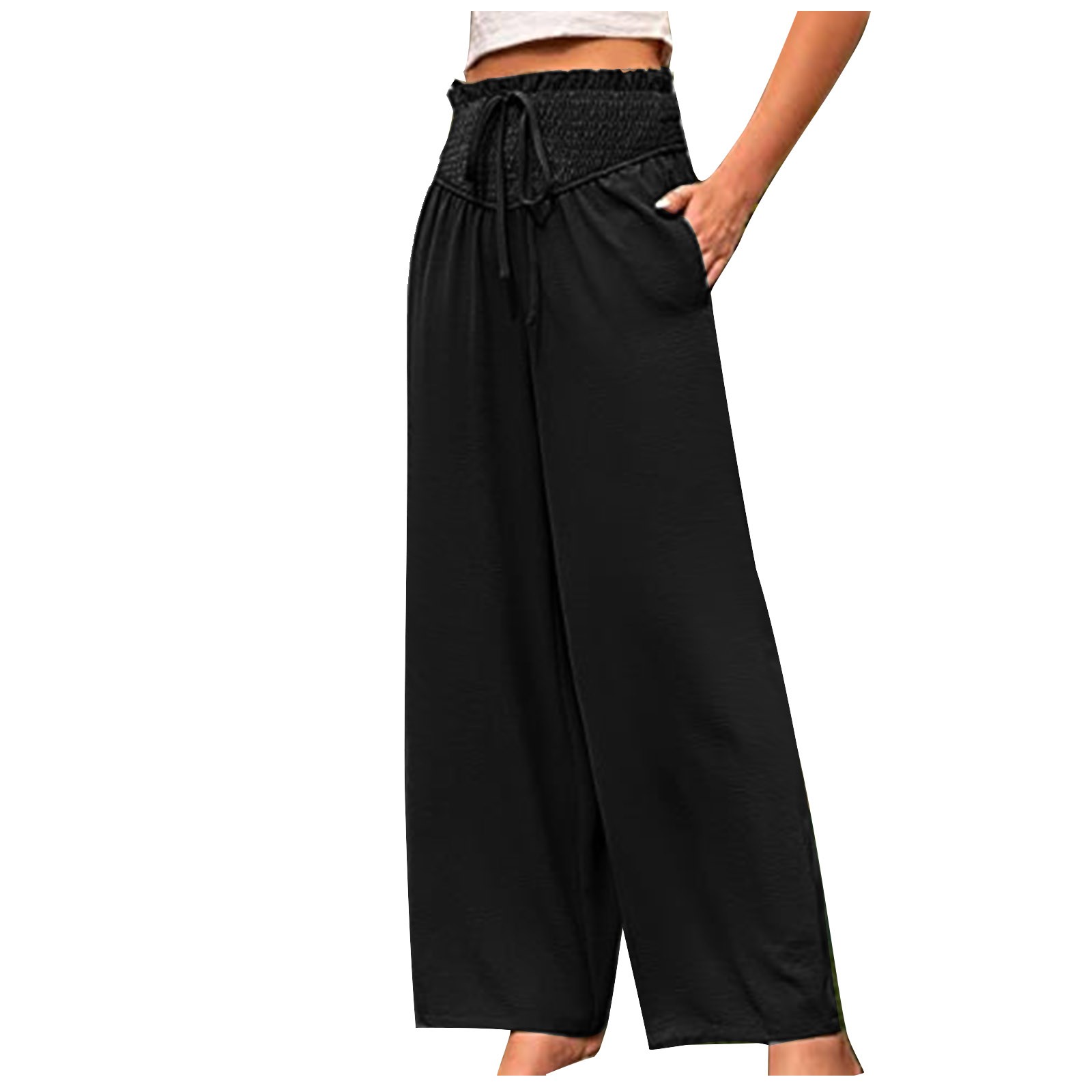 Owordtank Womens Wide Leg Casual Loose Pants Cotton Linen Straight Leg