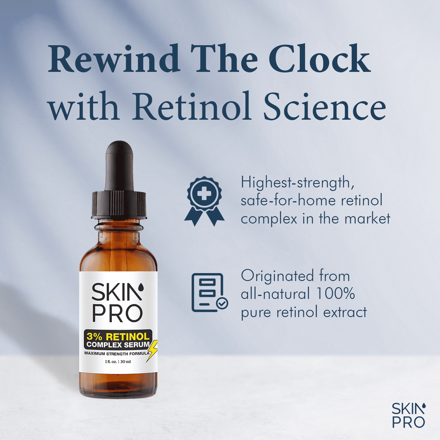 SkinPro Retinol Serum for Face - Anti Aging Face Serum for Dark Spots, Fine Lines and Wrinkles, 3% Retinol Complex Skin Renewing and Resurfacing Night with Hyaluronic Acid - 30 ml