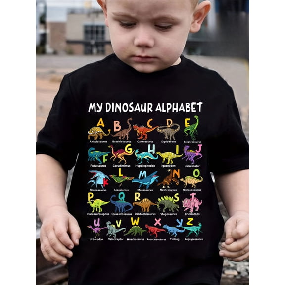children’s wear Retro Dinosaur Alphabet ABC Learning T-Shirt for Kids Boys Girls Toddler Cute Educational Graphic Tee