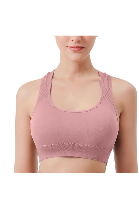 Sports Bras for Women Wireless Racerback Standard Strap Padded Solid Color Crop Tank Tops for Yoga Gym Fitness Pink