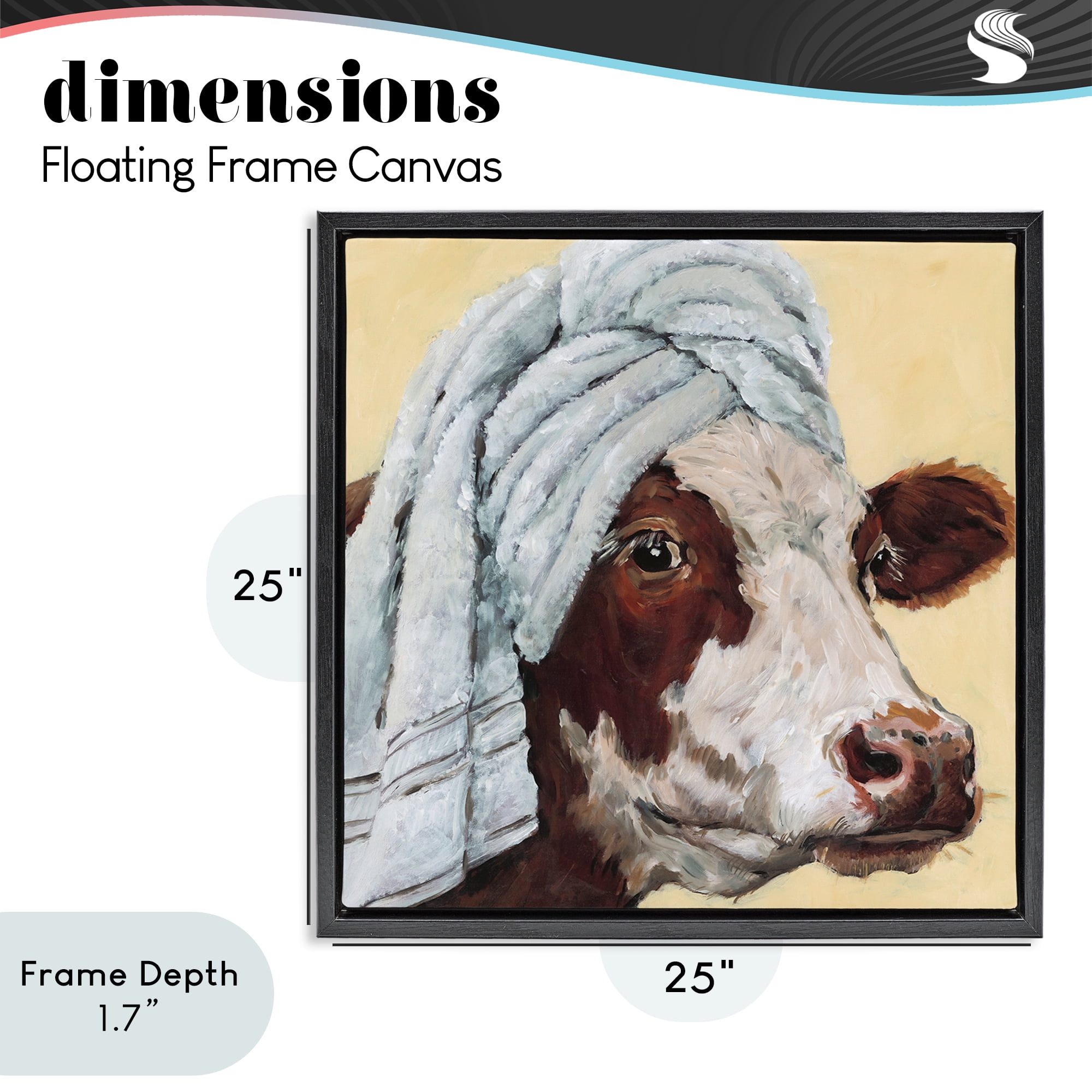Stupell Industries Cow Spa with Towel Black Framed Floater Canvas Wall Art, design by Studio Bautista