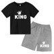 thumbnail image 3 of Conjunto de 2 piezas de camiseta de manga corta y pantalones cortos con estampado de letras de marca de verano, traje deportivo informal para niños y niñas, conjunto de moda para niños, 3 of 5