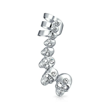 - Crystal Cartilage Punk Skulls Left Right Cuff Earring Steel