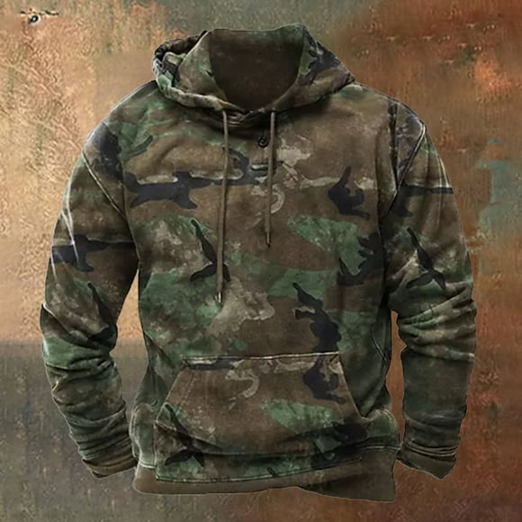 MHFRRA Mens Oversized Hoodie Hoodies for Men Pullover Camo Hooded Sweatshirt with Pocket L