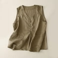thumbnail image 4 of Nrmvnmi Women's Sleeveless Cotton Linen Vest Solid Color Button Down V Neck Waistcoat Button closure Jacket With Pockets Khaki, 4 of 9