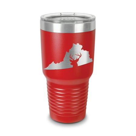 

Virginia Deer State Tumbler 30 oz - Laser Engraved w/ Clear Lid - Stainless Steel - Vacuum Insulated - Double Walled - Travel Mug - buck hunt hunting rifle va - Red