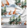 thumbnail image 3 of Soimoi White Crepe Silk Fabric Fox & Pine Tree Decor Fabric Printed Yard 42 Inch Wide, 3 of 5