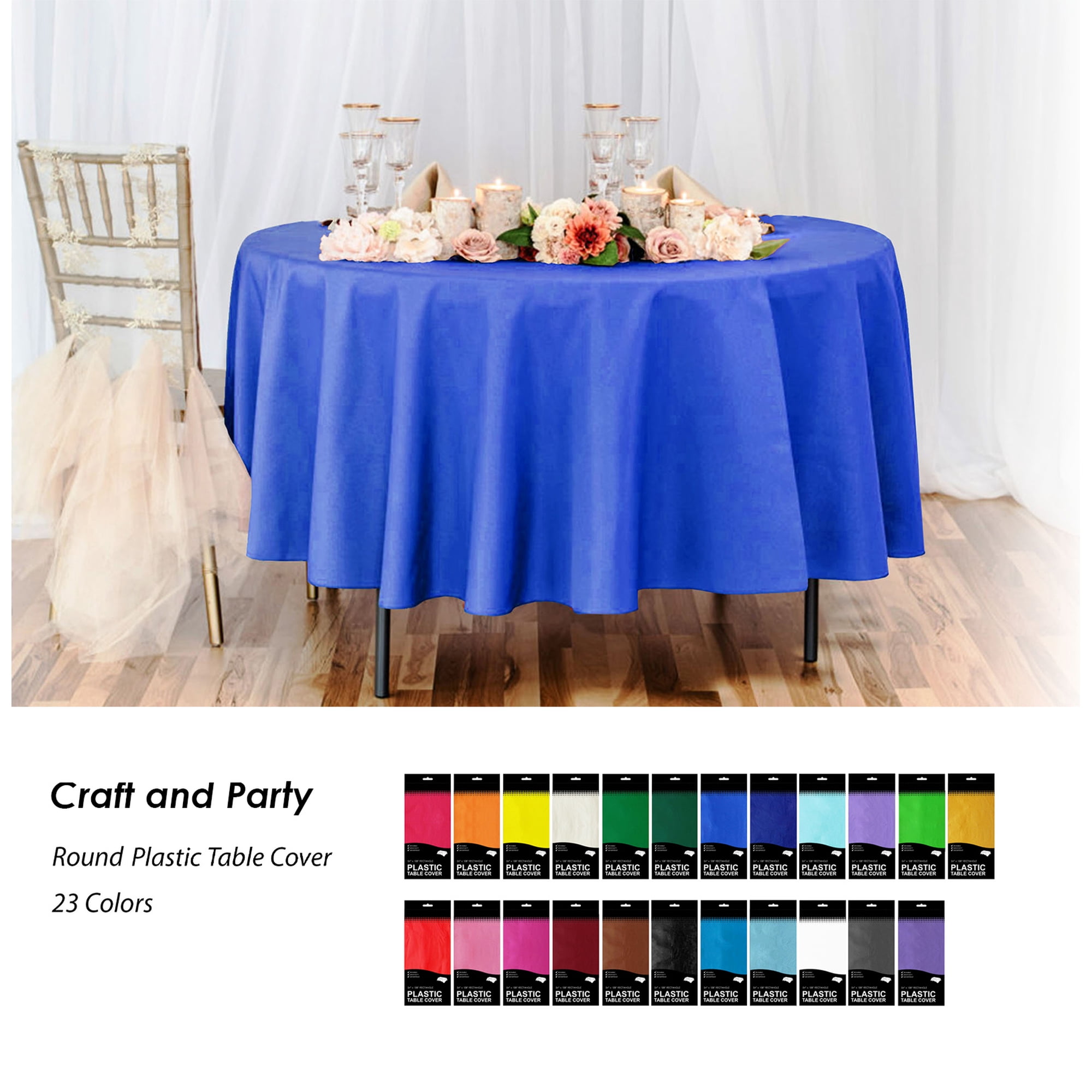 Craft and Party- 6 Packs of Heavy Duty Premium Plastic Tablecloth Resuable Round|Rectangular