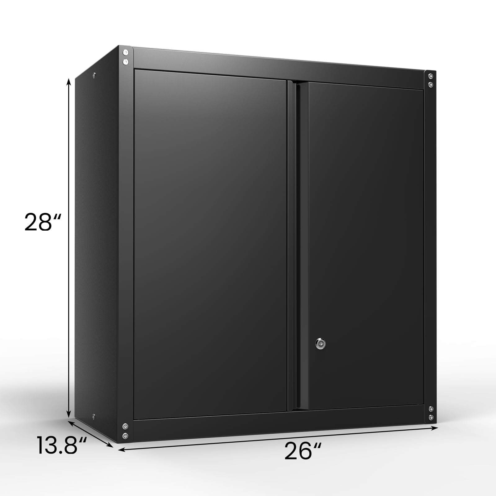 Marcree Garage Wall Storage Cabinet, Metal Wall Mount Cabinet with 2 Locking Doors and Adjustable Shelf, Small Steel Tool Cabinet for Kitchen, Garage, Laundry Room, Pantry, Black