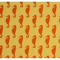 Robert Kaufman Sea and Sun Orange Seahorses Silhouette on Yellow 100% Cotton Fabric sold by the yard
