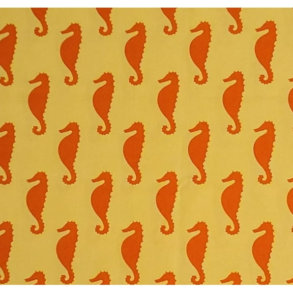 Robert Kaufman Sea and Sun Orange Seahorses Silhouette on Yellow 100% Cotton Fabric sold by the yard
