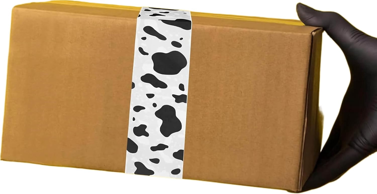 Christmas cow pattern packing tape – red and white cow pattern sealing tape, for transportation, gift wrapping, holiday decoration, 2 inches 328 feet/100 meters (black and white design)