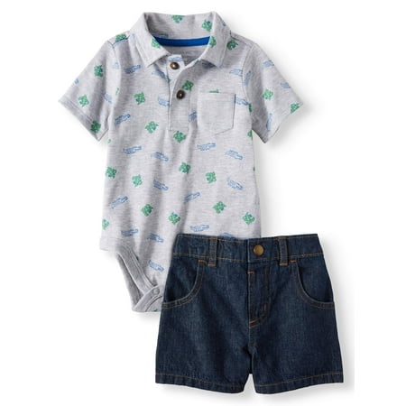 - Baby Boys' Print Polo Bodysuit and Canvas or Denim Shorts, 2-Piece Outfit Set