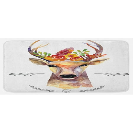 

Indie Kitchen Mat Deer Portrait in Watercolor Painting Style Boho Flower Bouquet Hipster Rustic Art Plush Decorative Kitchen Mat with Non Slip Backing 47 X 19 Multicolor by Ambesonne