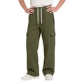 thumbnail image 2 of Mooqilaa Boys Cargo Sweatpants, Elastic Waist Relaxed Fit Casual Multi-pocket Athletic Pants Army Green Size 12, 2 of 5