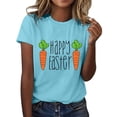 thumbnail image 1 of Prolriy Chemises de Pâques pour Femmes Joyeuses Pâques T-Shirt à Manches Courtes Col Rond Imprimé Carotte Tenue de Pâques Femmes, Hauts Femmes Bleu Ciel P, 1 of 5