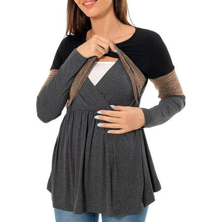 

Qufokar Plus Size Vintage Dress for Women Harem Tops for Women Womens Maternity Long Sleeve Crew Neck Color Block Nursed Tops T Shirt for feeding Pregnancy Clothes