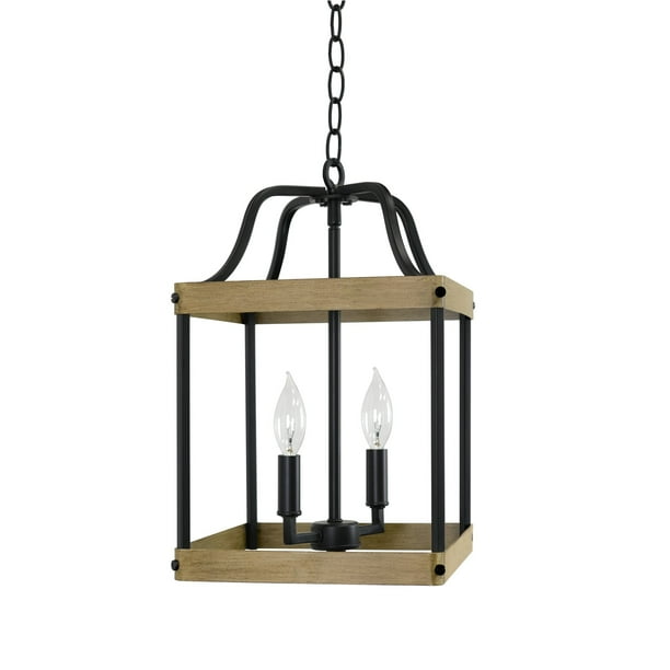 Kira Home Stanton 16 2 Light Modern Farmhouse Chandelier Lantern Style Foyer Smoked Birch Wood Black Com Foyer Light, Modern Farmhouse Lantern Chandelier