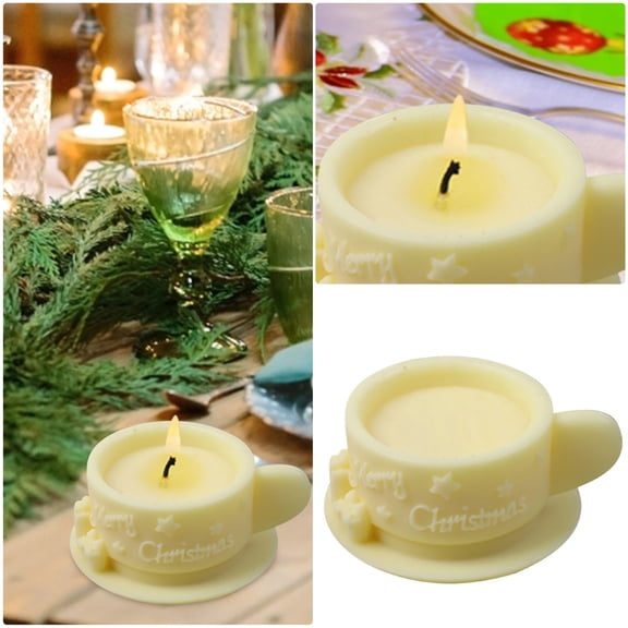 Coffee Cup Shape Scented Candle,Hand Poured Soy Aromatherapy Tea Wax,Teacup Shaped Scented Wax Candle Accent,Decorative Embossed Cup Shape Christmas Candle for Tabletop,Holiday Decor,3.3x1.6 Inch