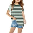 thumbnail image 2 of Uxgjfwu Shirts for Kids Girls Boys Short Sleeve Striped T-Shirt Round Neck T-Shirt Tee for Kids Summer Sizes 3-14,Green, 2 of 5
