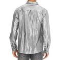 thumbnail image 6 of Zylanna Men's Button up Shirts, Sequins Long Sleeve Turndown Collar Breathable Casual Shirts for Men Silver, 6 of 6