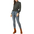 thumbnail image 3 of Allegra K Women's Floral Print V Neck Lantern Sleeve Casual Blouse, 3 of 7