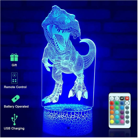YSITIAN Dinosaur Toys 3D Night Light for Kids 16 Colors 7 Colors Changing, Dinosaur 3D Lamp Dimmable Best T Rex Toys Birthday Dinosaur Gifts YT-7474