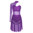 thumbnail image 3 of MSemis Women Modern Lyrical Dance Dress Single Sleeve Ballet Ballroom Dresses Purple M, 3 of 5