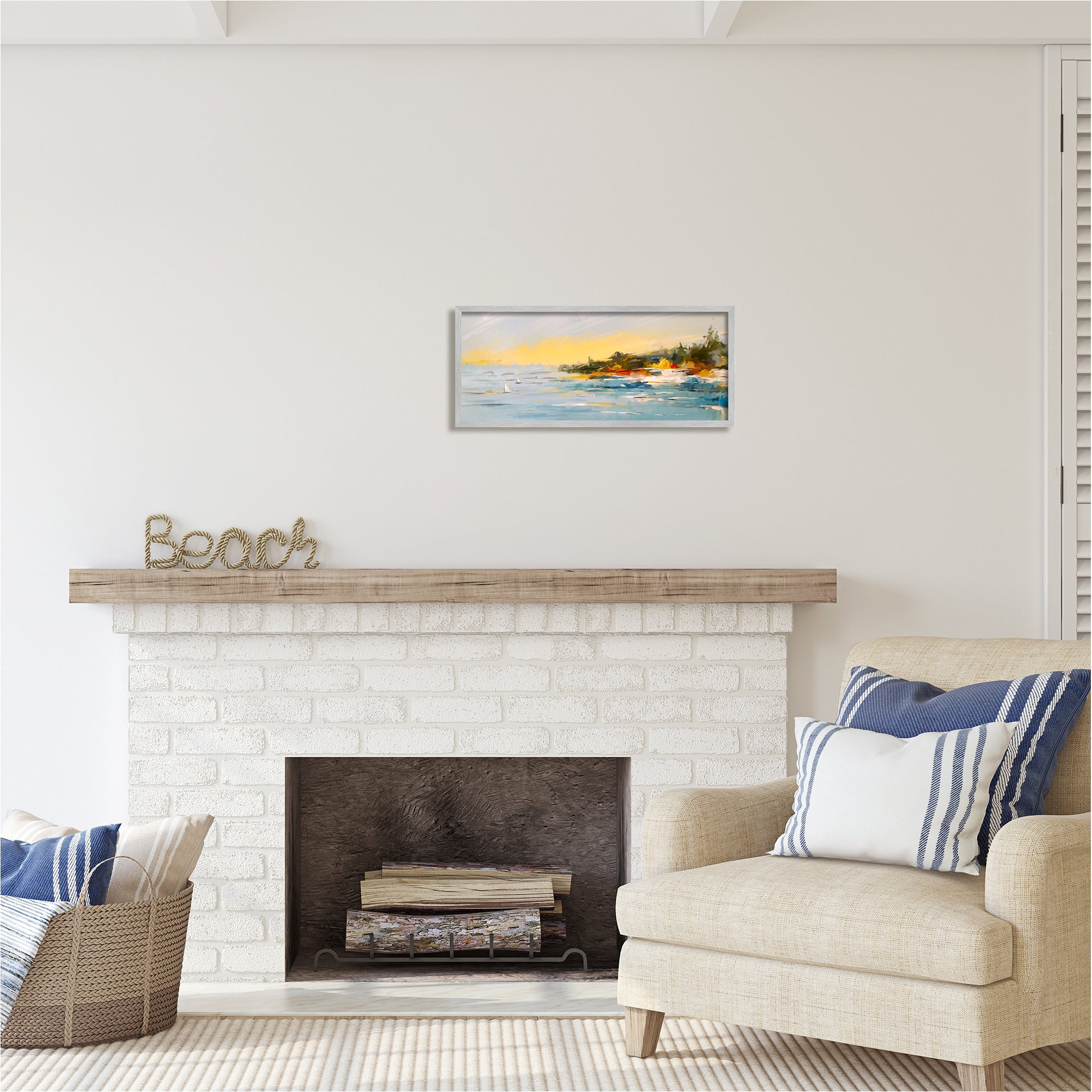 Stupell Industries Boats Ocean Scenery Landscape Painting Gray Framed Art Print Wall Art, 24 x 10