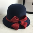 thumbnail image 2 of Dyfzdhu Women Autumn Winter Bow Knot Round Top Casual Fisherman Bucket Cap Small Bowler Hat Blue, 2 of 3