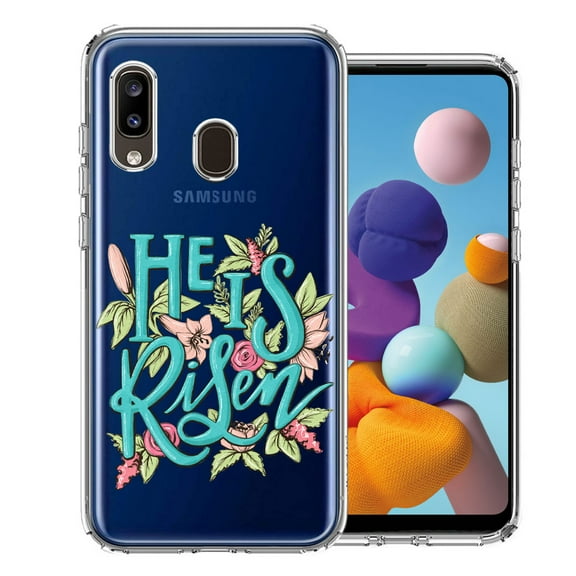 MUNDAZE for Samsung Galaxy A20 He Is Risen Text Easter Jesus Christian Flowers Double Layer Phone Case Cover