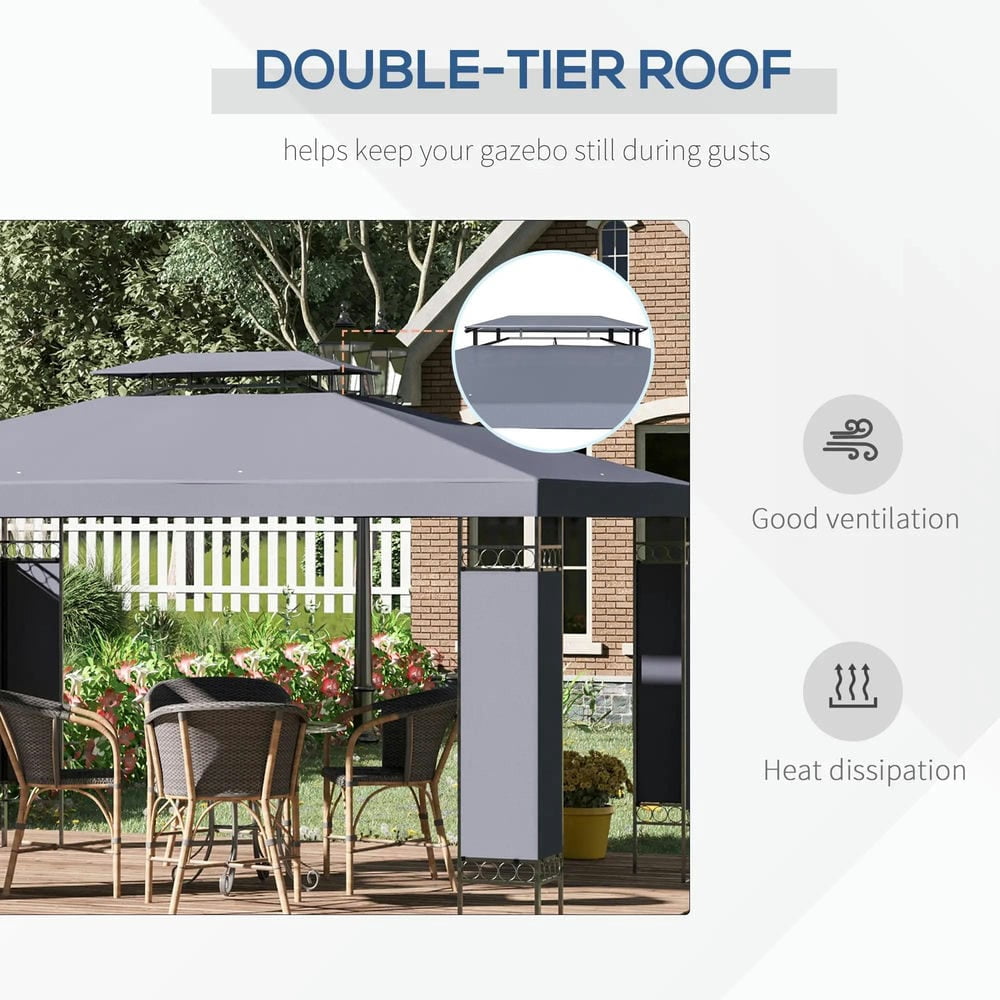 GVN Patio Garden Pergola, Pergola Canopy,10' x 13' Double Roof Outdoor Gazebo Canopy Shelter with Screen Decorate Corner Frame, Gray
