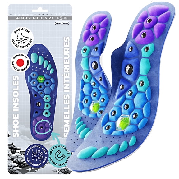 Akusoli | Magnetic Acupressure Shoe Insoles for Plantar Fasciitis US Women 10.5-12/ Men 8.5-13 (12in)
