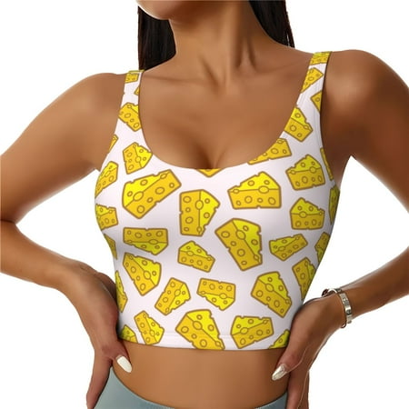 Adobk Cheese Print Sports Bras for Women Longline Workout Crop Tank Tops Padded with Built in Shelf Padded Sports Bra-XX-Large