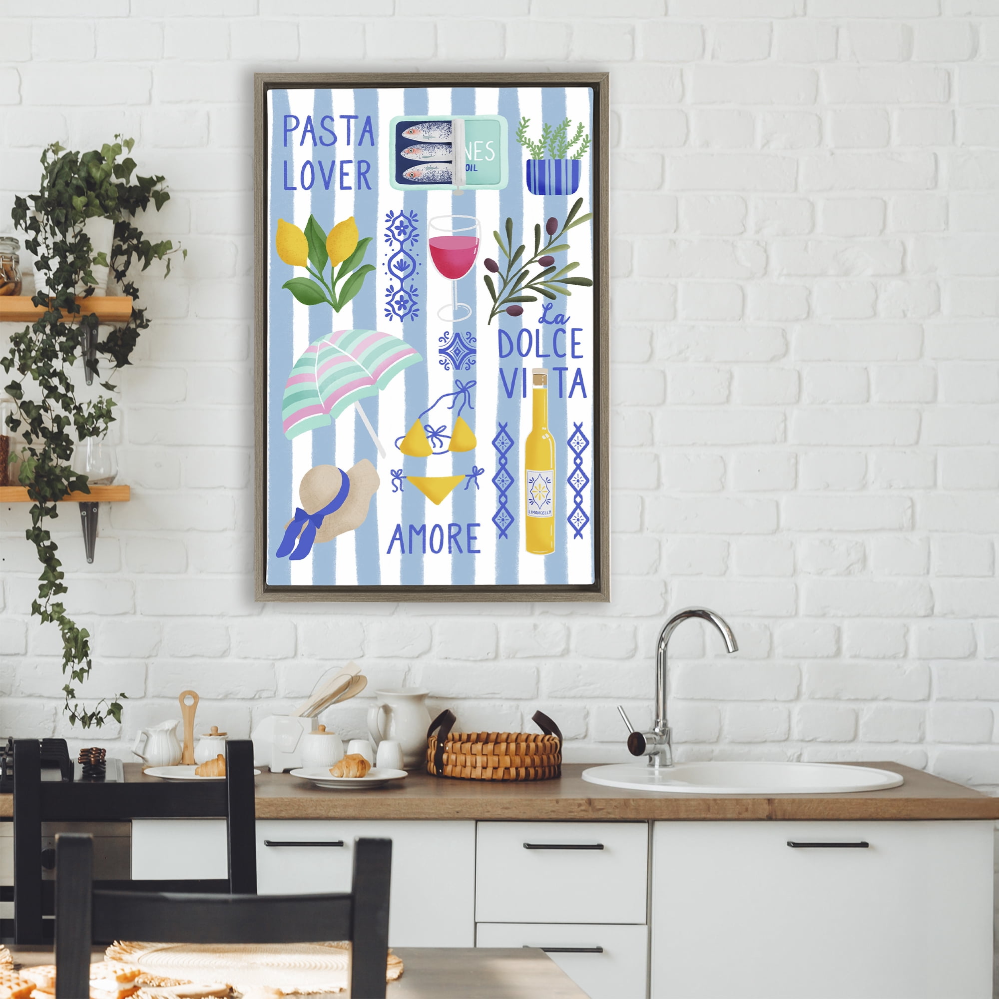 Stupell Industries Pasta Lover Mediterranean Brown Framed Floater Canvas Wall Art, design by Metka Hiti