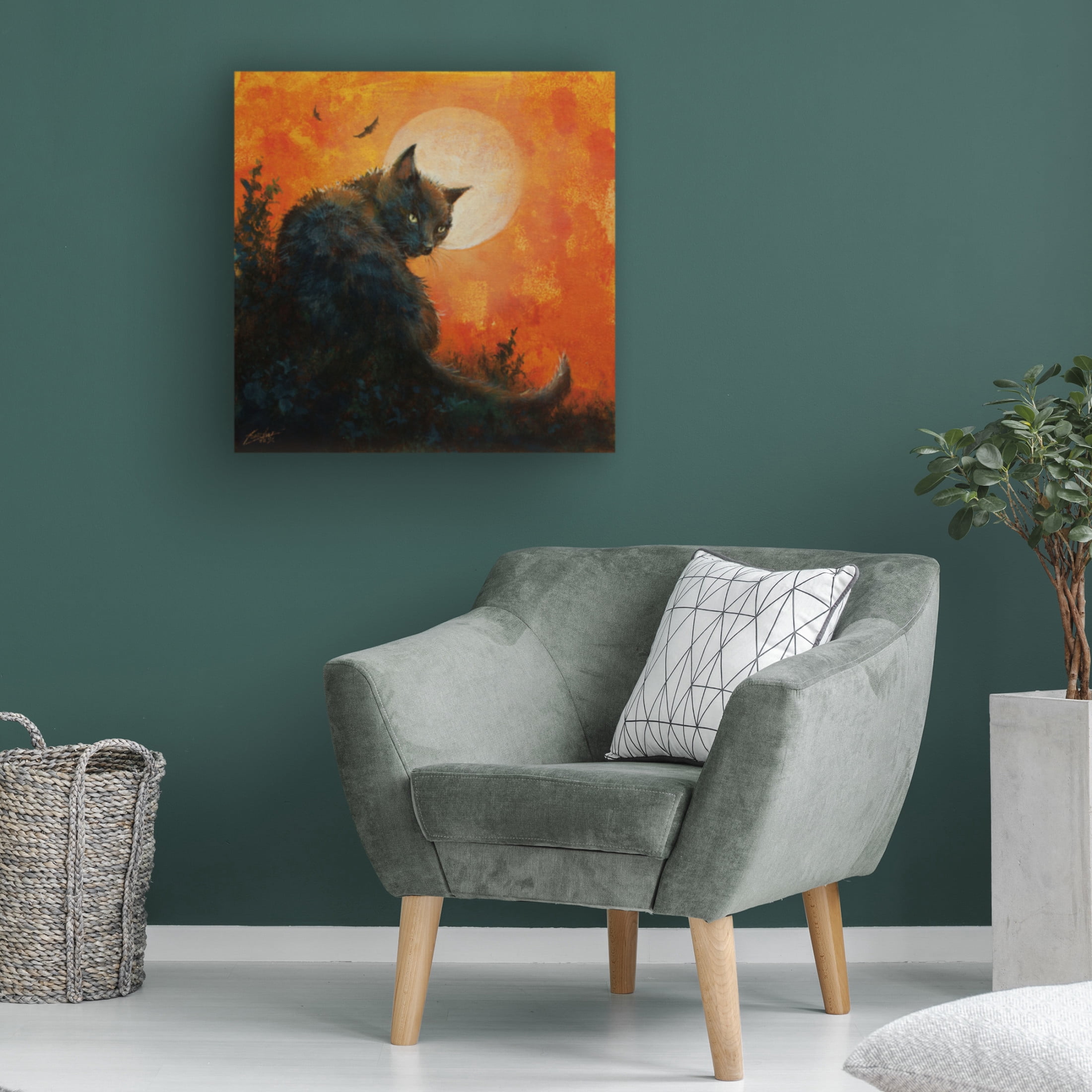 Canvas Wall Art - John Silver 'W1065 Cat and Moon (L)' Wall Art for Living Room, Bedroom, or Office Décor by Trademark Fine Art - 24 x 24 Inches