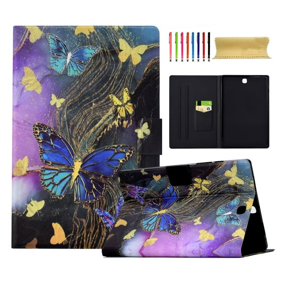 for Samsung Galaxy Tab A 9.7 Inch 2015 (SM-P550 SM-T550 SM-T555) Case, Pattern PU Leather Full Body Protective Adjustable Stand Cover with Card Pocket Folio Flip Case Cover, Gold Butterfly